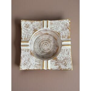 Vintage Royal Haeger Ashtray Square Gold Tweed White Swirl MCM Retro Atomic 7”